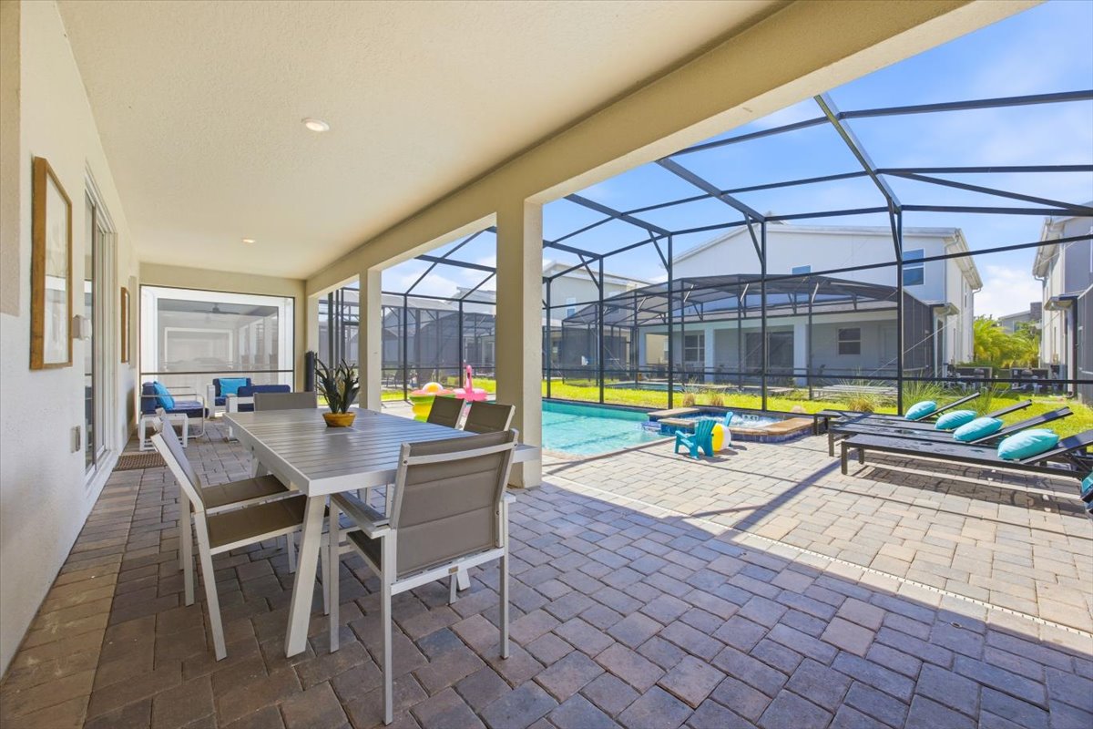 Covered lanai overlooking the pool